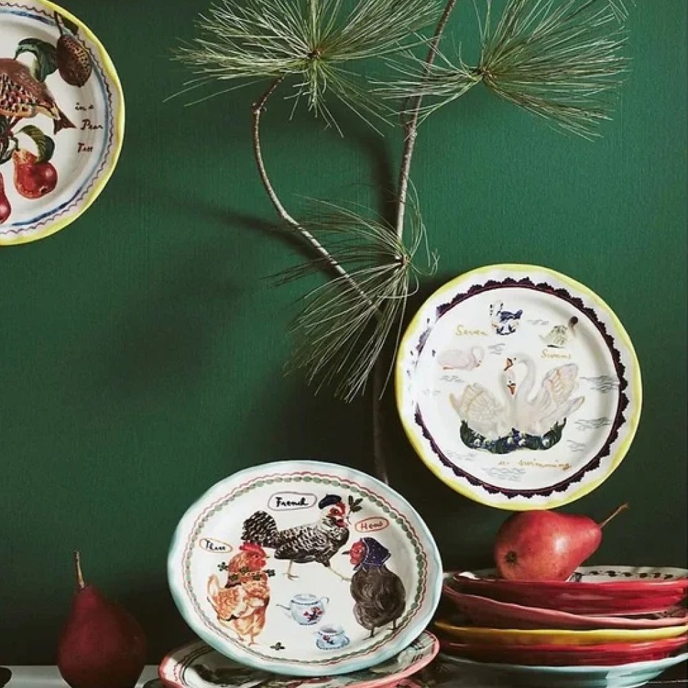 Anthropologie Nathalie Lete Twelve Days of Christmas Dessert Plates